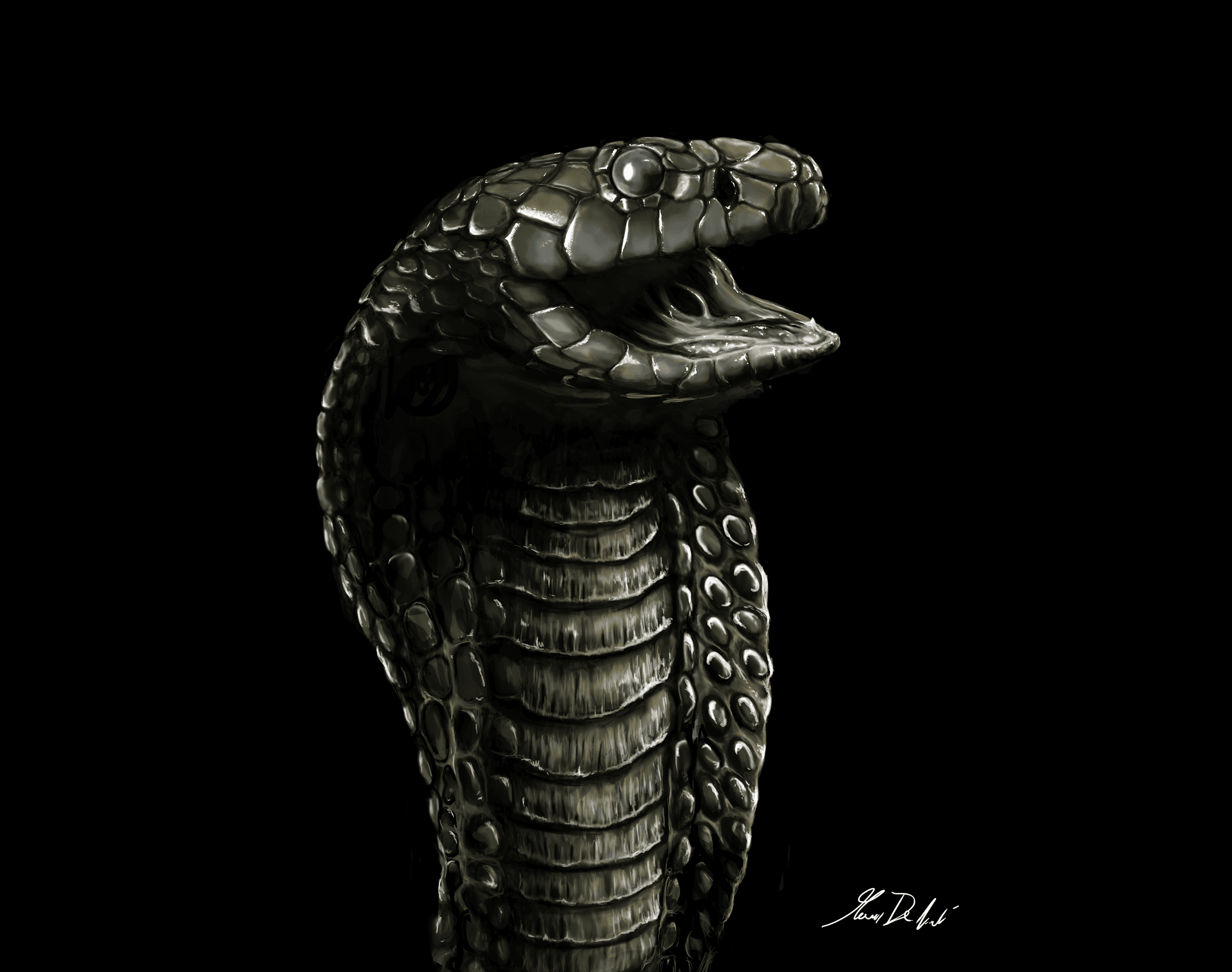 Cobra Reale, illustrazione digitale di un cobra reale, concept art disegnata a mano — Design by Marco De Nicolò