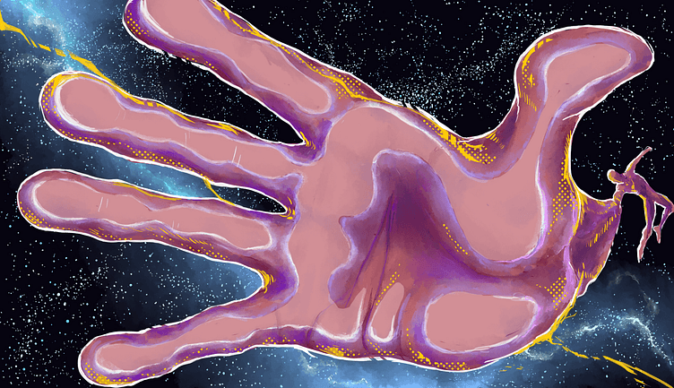 CONTACT_1, illustrazione digitale di una mano, concept art disegnata a mano — Design by Marco De Nicolò