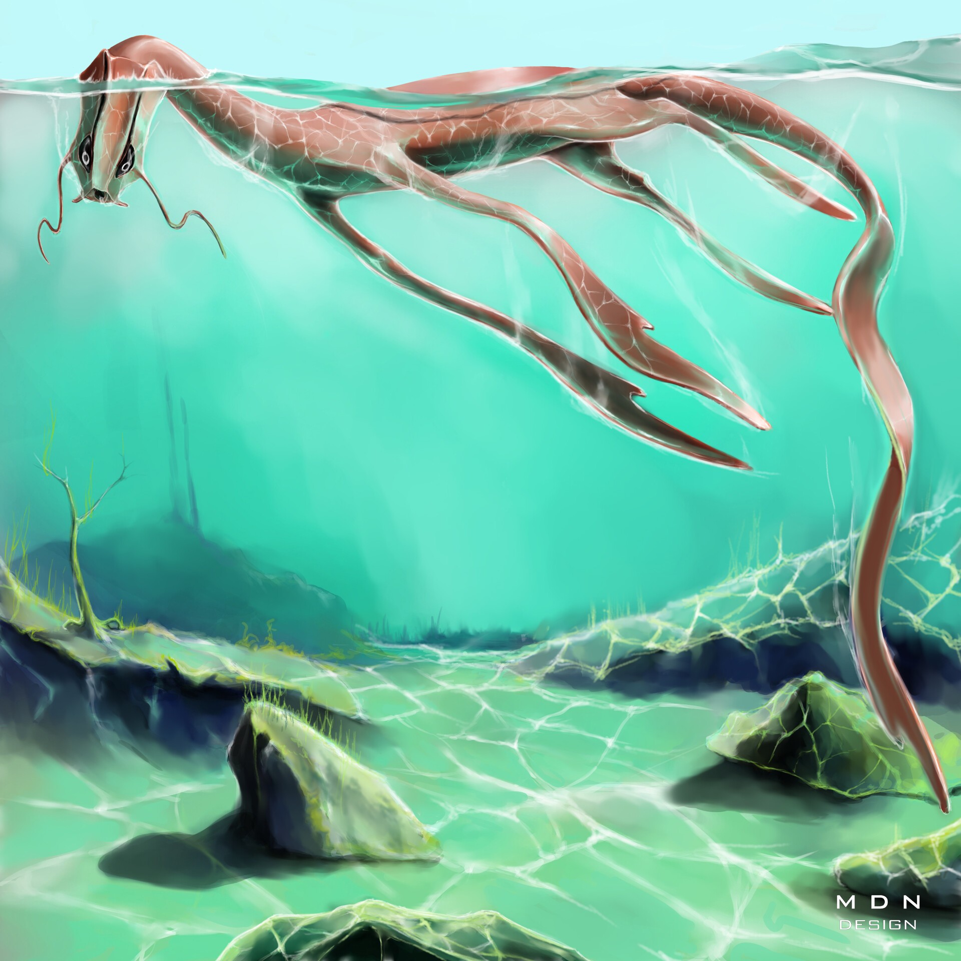 Dragon Carp 1, illustrazione digitale di una carpa-drago, concept art disegnata a mano — Design by Marco De Nicolò