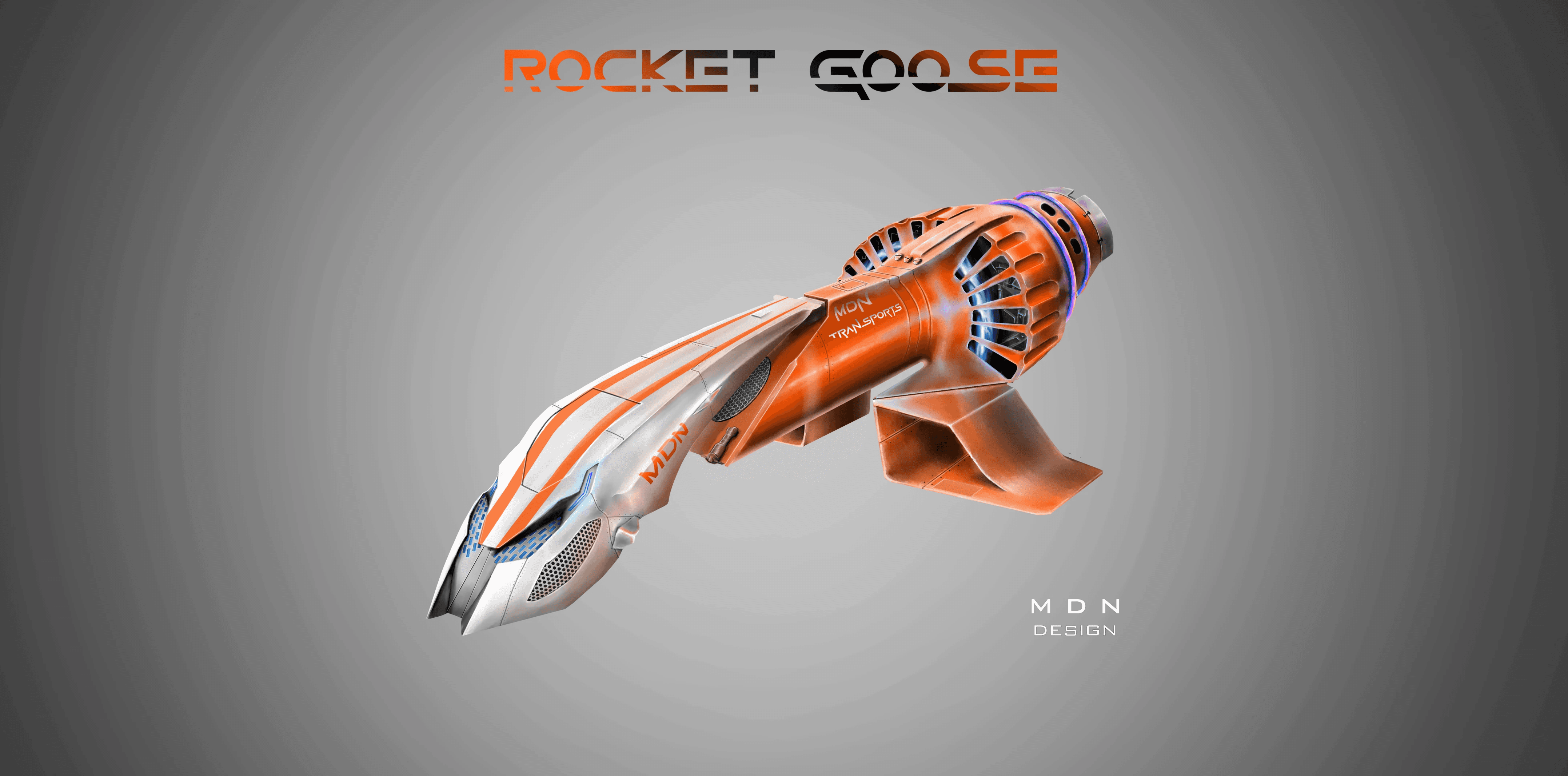 Rocket Goose, digital artwork illustrativo di un'oca-razzo, visual design — Design by Marco De Nicolò