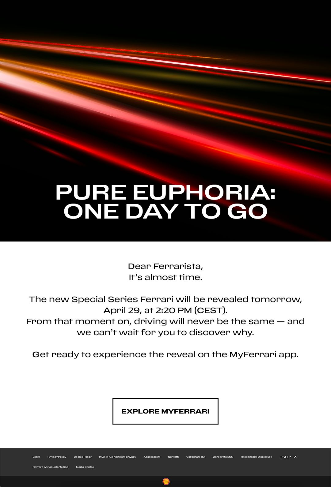 In-app — schermata 'Pure Euphoria: One Day To Go'