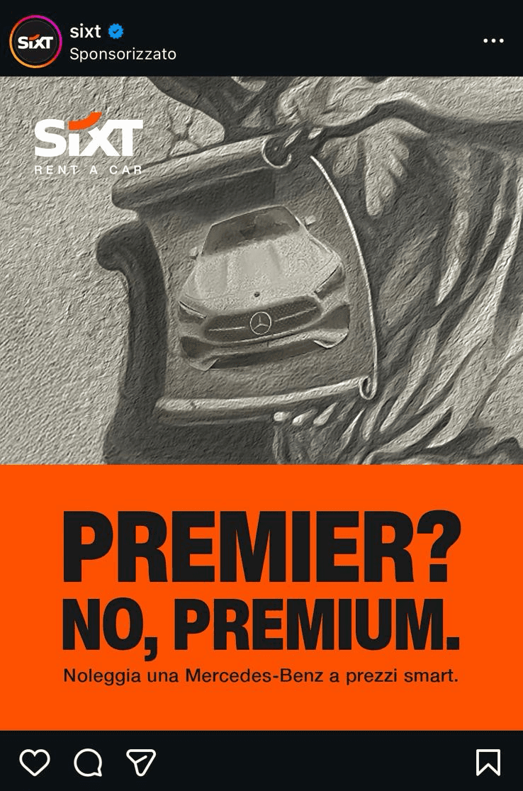 Post Instagram Sixt — 'Premier? No, premium.'